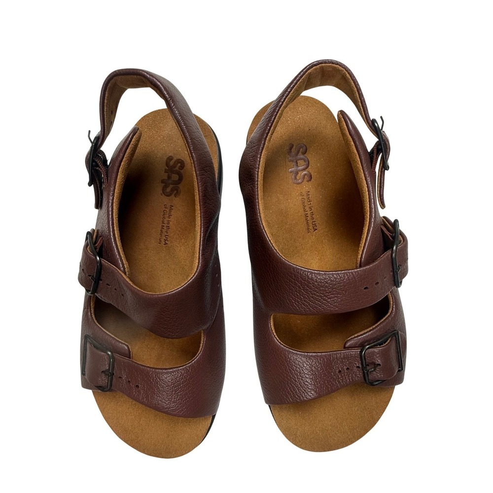 SAS Duo Womens Comfort Sandals Brown Leather Adjustable Buckle Strap Made in USA